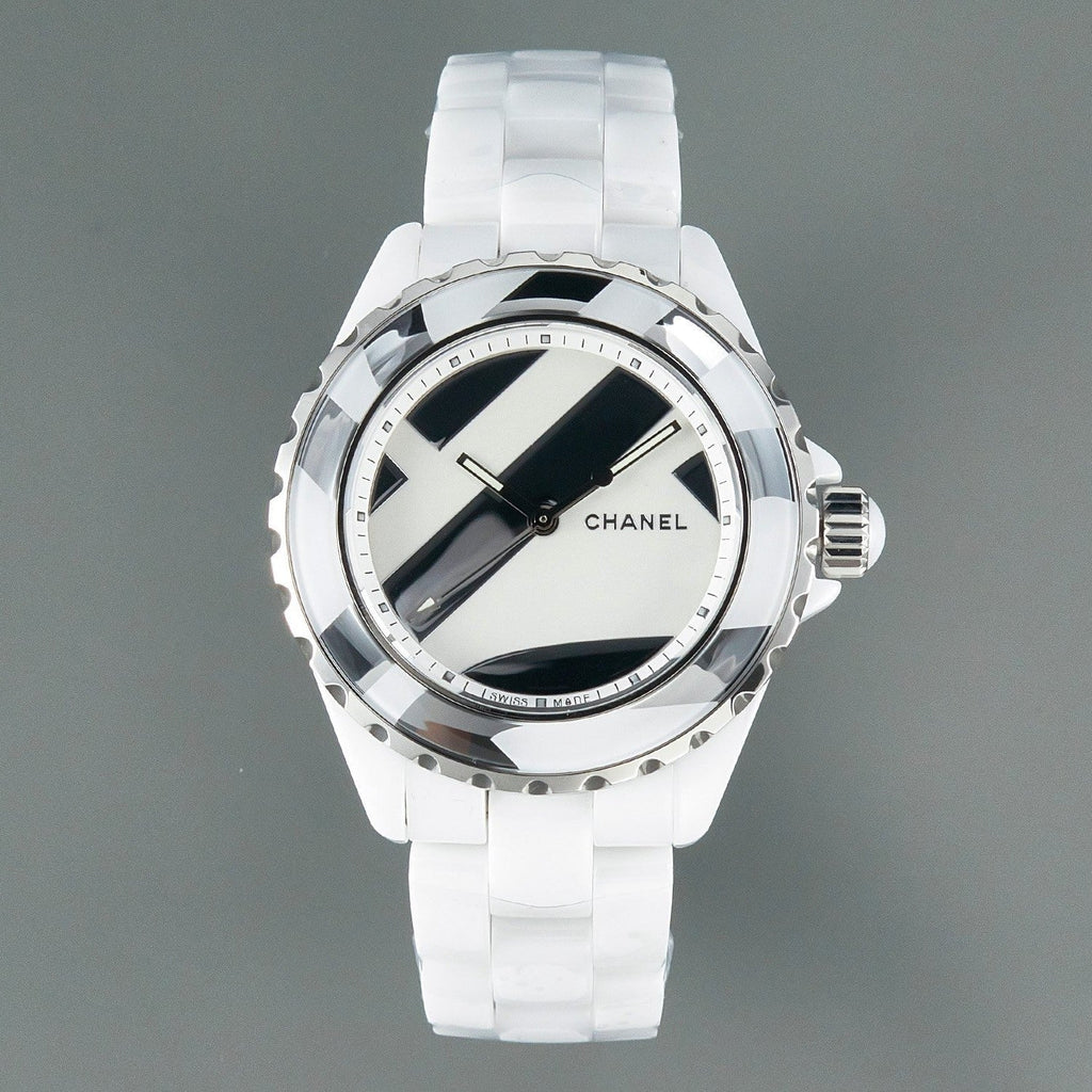 CHANEL J12 38mm Automatic Limited Untitled H5582 White Ceramic Black White Dial