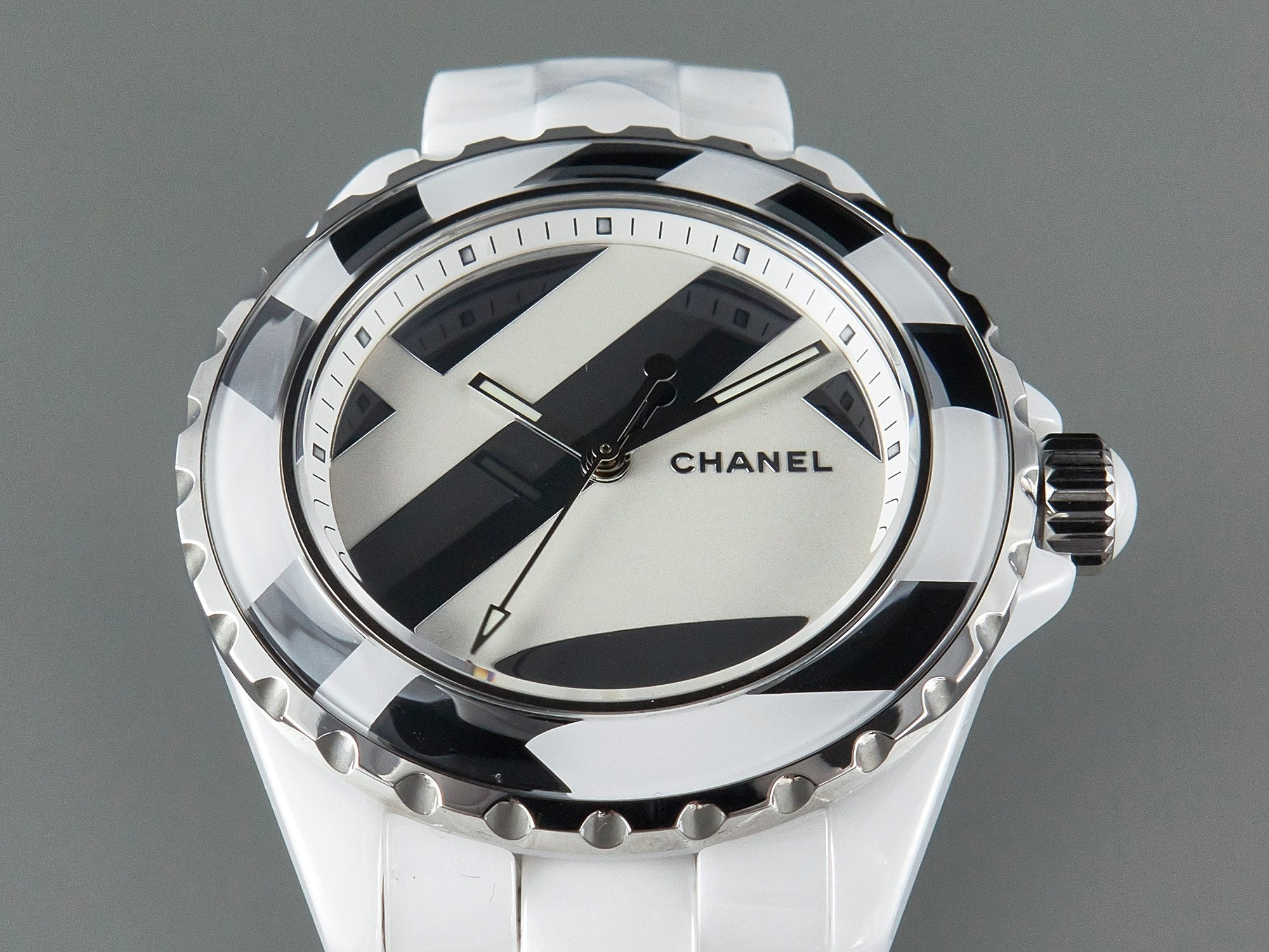 CHANEL J12 38mm Automatic Limited Untitled H5582 White Ceramic Black White Dial