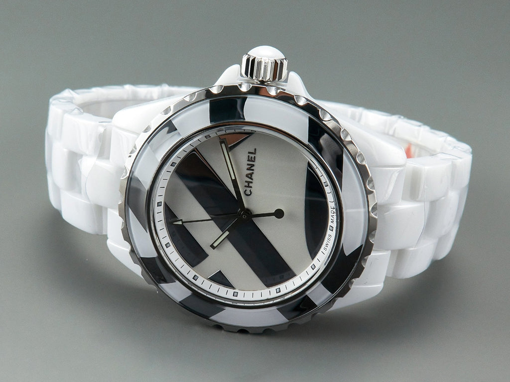 CHANEL J12 38mm Automatic Limited Untitled H5582 White Ceramic Black White Dial