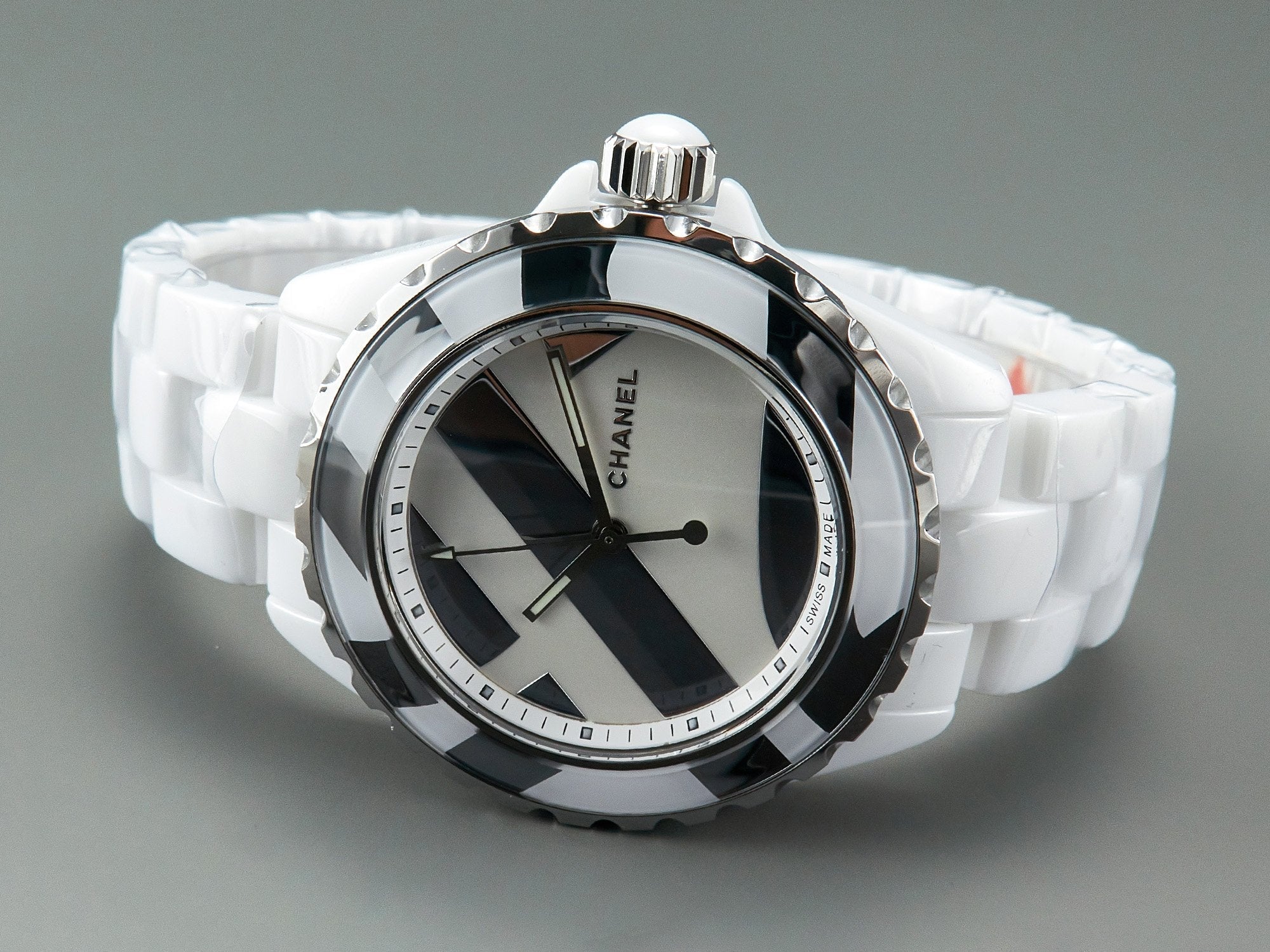 CHANEL J12 38mm Automatic Limited Untitled H5582 White Ceramic Black White Dial