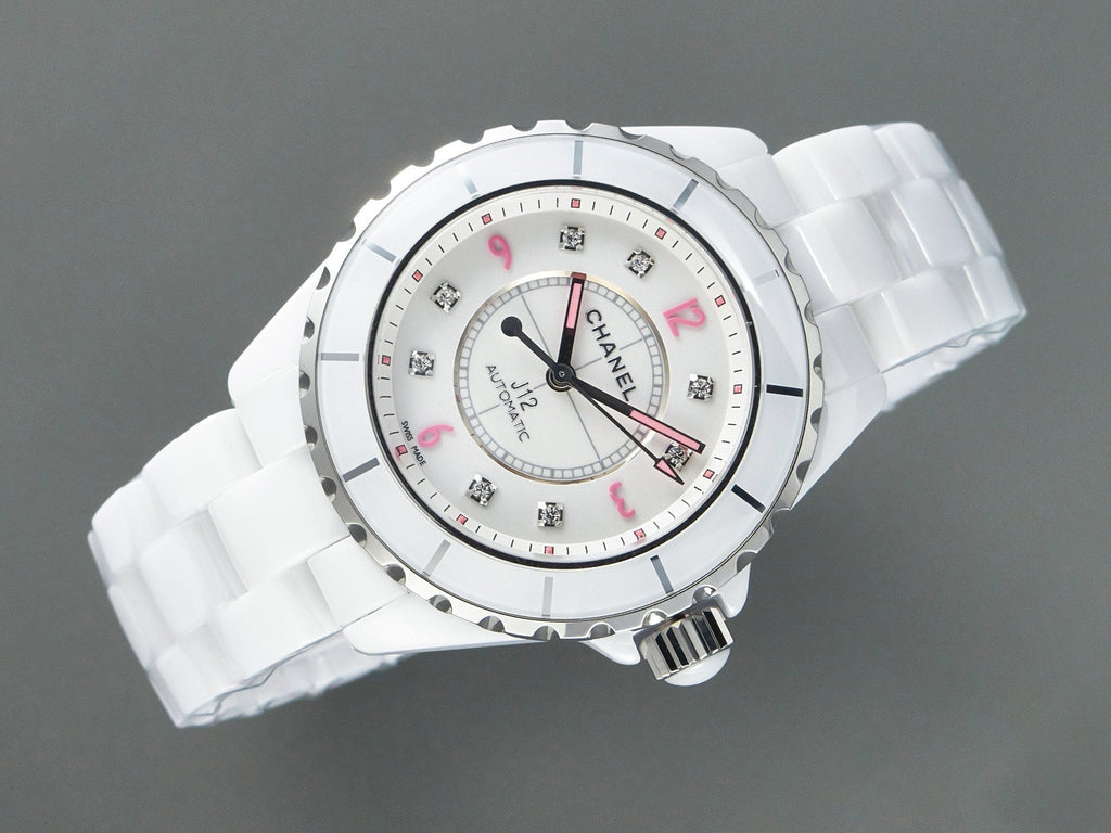 CHANEL J12 Automatic White Ceramic Pink Diamond Numerals White Dial