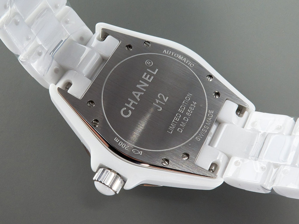 CHANEL J12 Automatic White Ceramic Pink Diamond Numerals White Dial