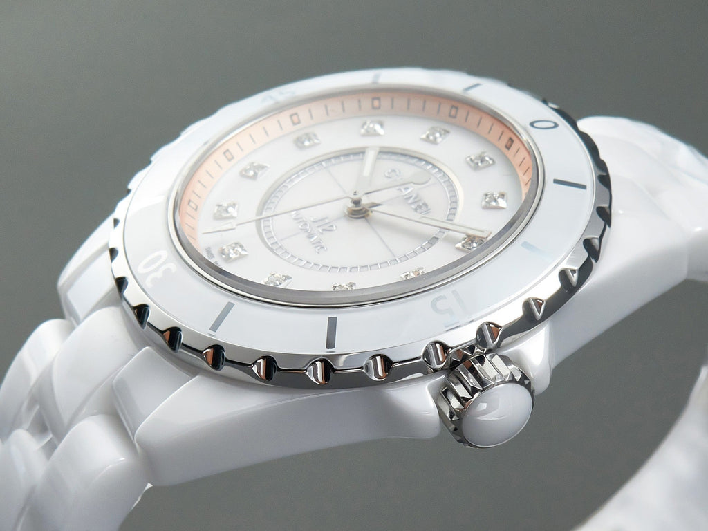 CHANEL J12 Automatic White Ceramic Diamond Numerals Pink Mop Dial