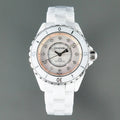 CHANEL J12 Automatic White Ceramic Diamond Numerals Pink Mop Dial