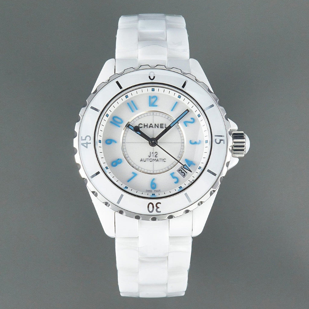 CHANEL J12 Date Automatic White Ceramic Blue Numerals White Dial
