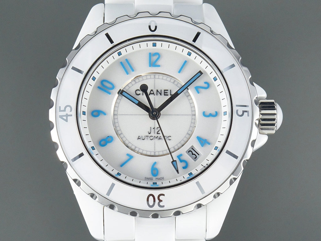 CHANEL J12 Date Automatic White Ceramic Blue Numerals White Dial
