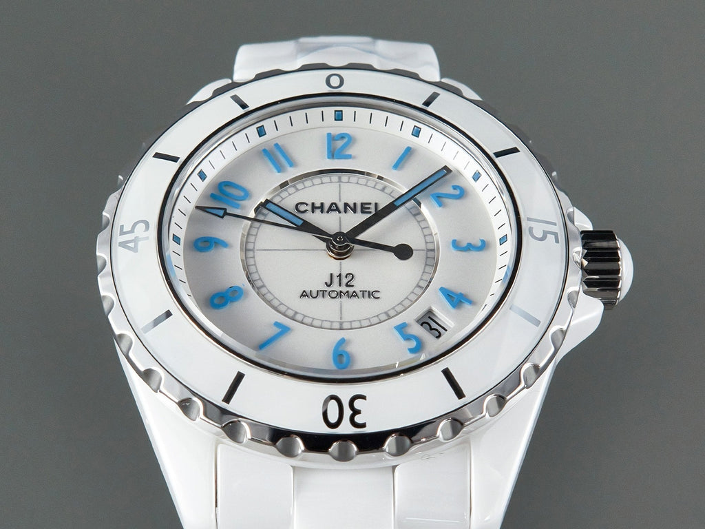 CHANEL J12 Date Automatic White Ceramic Blue Numerals White Dial