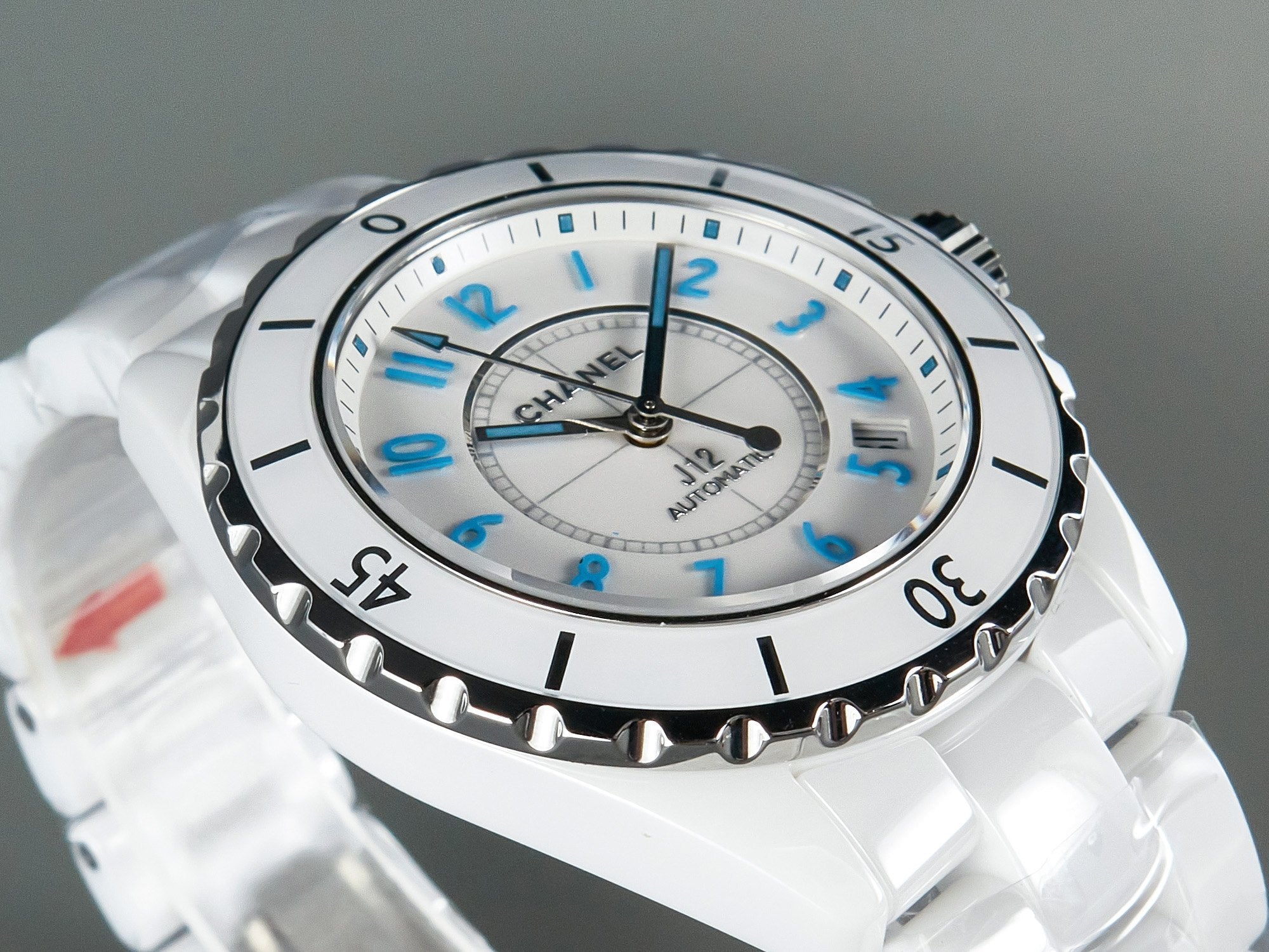 CHANEL J12 Date Automatic White Ceramic Blue Numerals White Dial