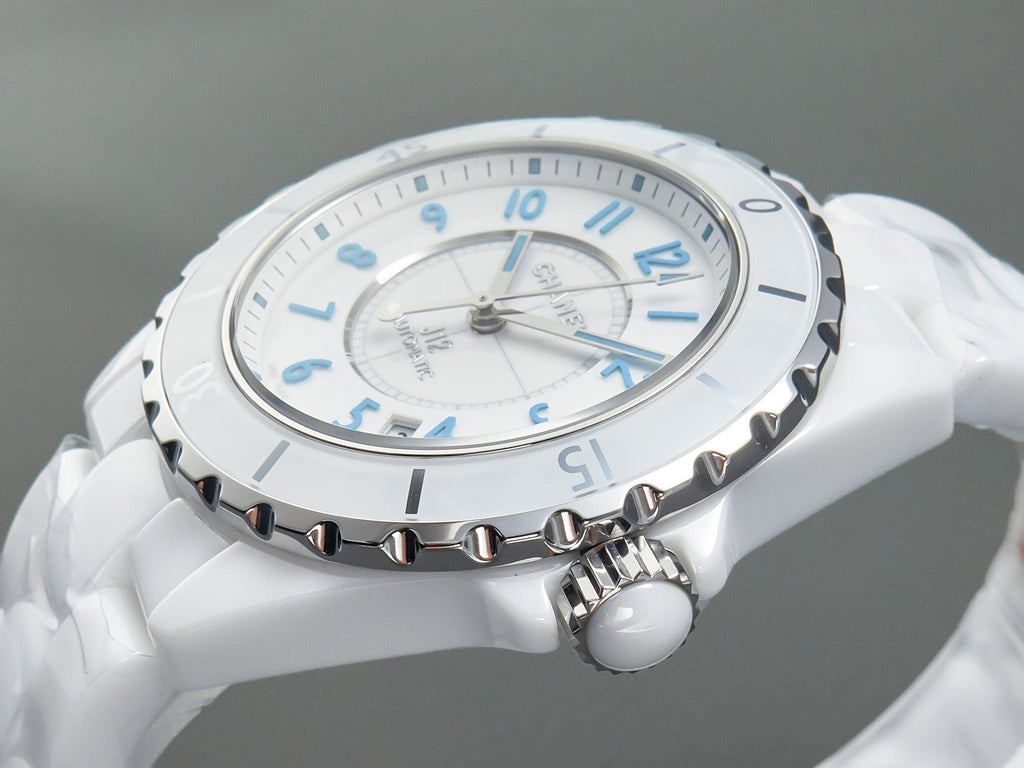 CHANEL J12 Date Automatic White Ceramic Blue Numerals White Dial