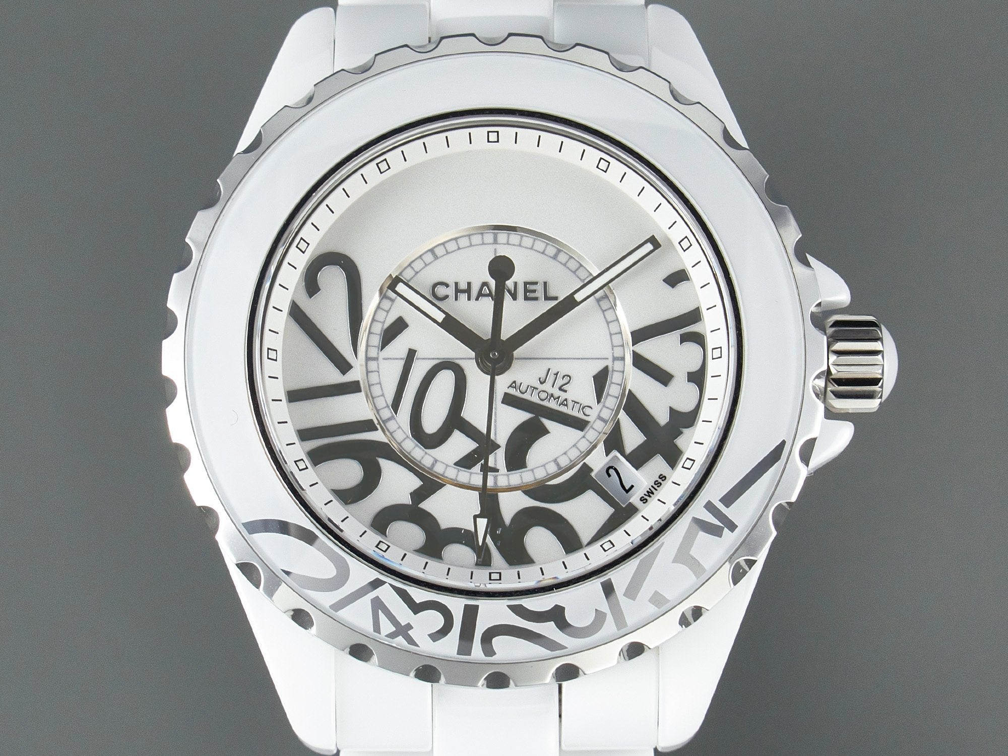 CHANEL J12 Date 38mm Automatic White Ceramic Stainless Graffiti Limited