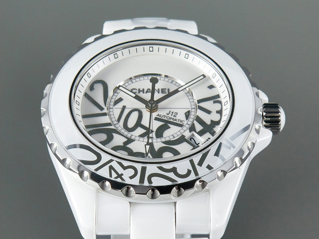 CHANEL J12 Date 38mm Automatic White Ceramic Stainless Graffiti Limited