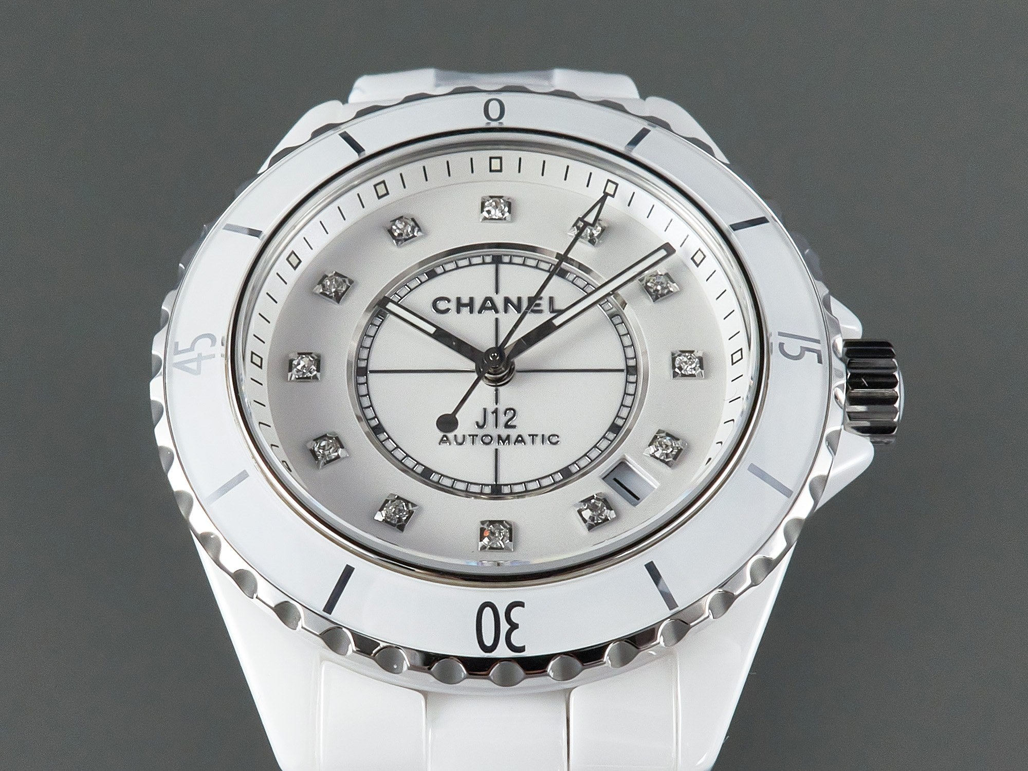 CHANEL J12 Automatic White Ceramic Diamond Numerals White Dial