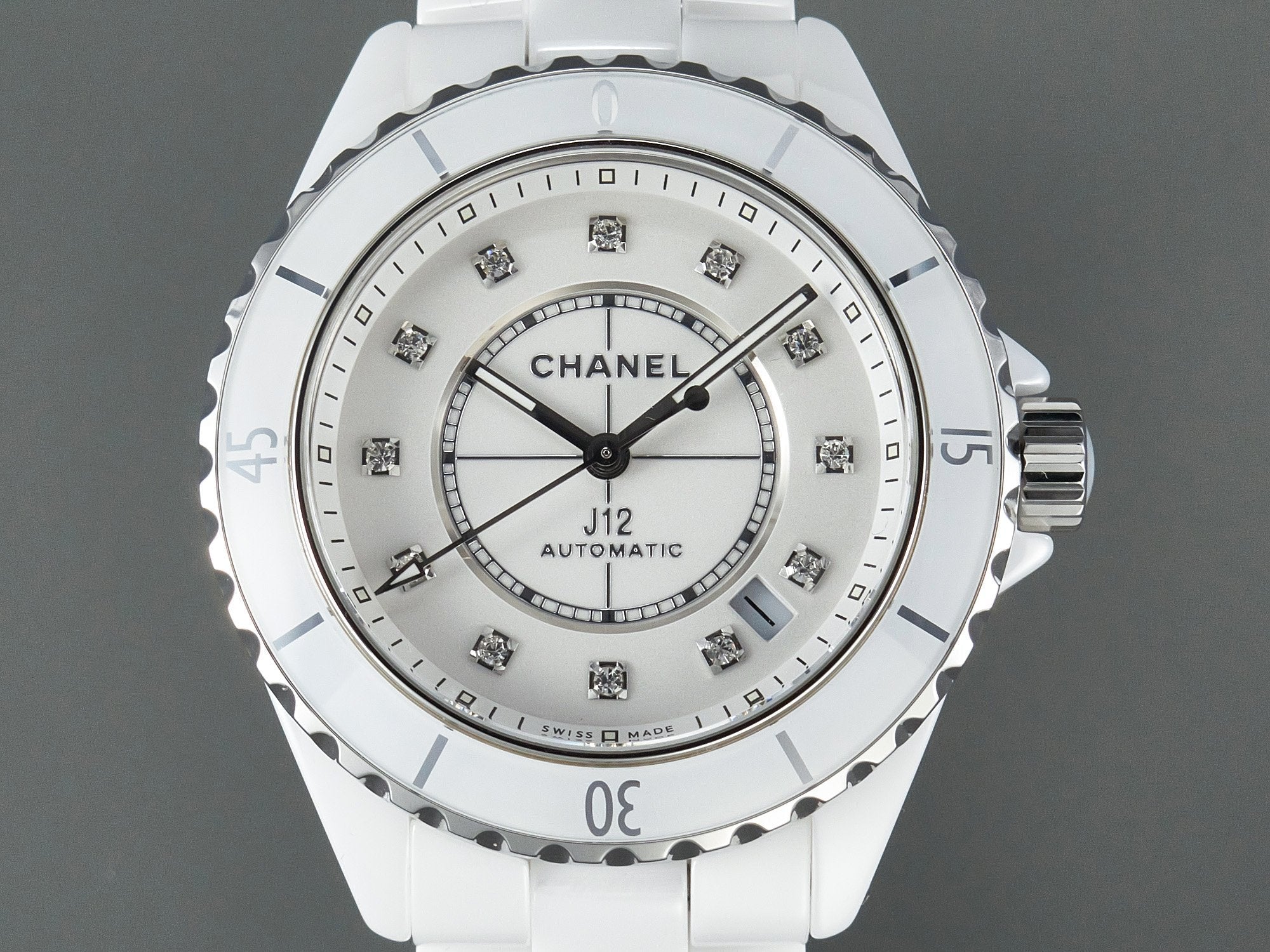 CHANEL J12 Automatic White Ceramic Diamond Numerals White Dial