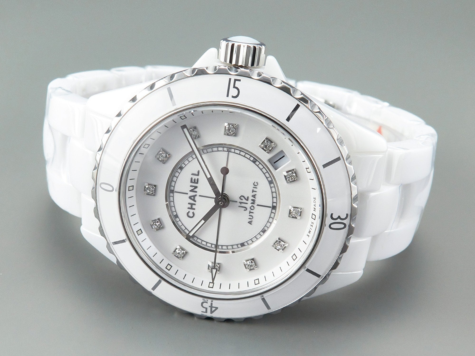 CHANEL J12 Automatic White Ceramic Diamond Numerals White Dial