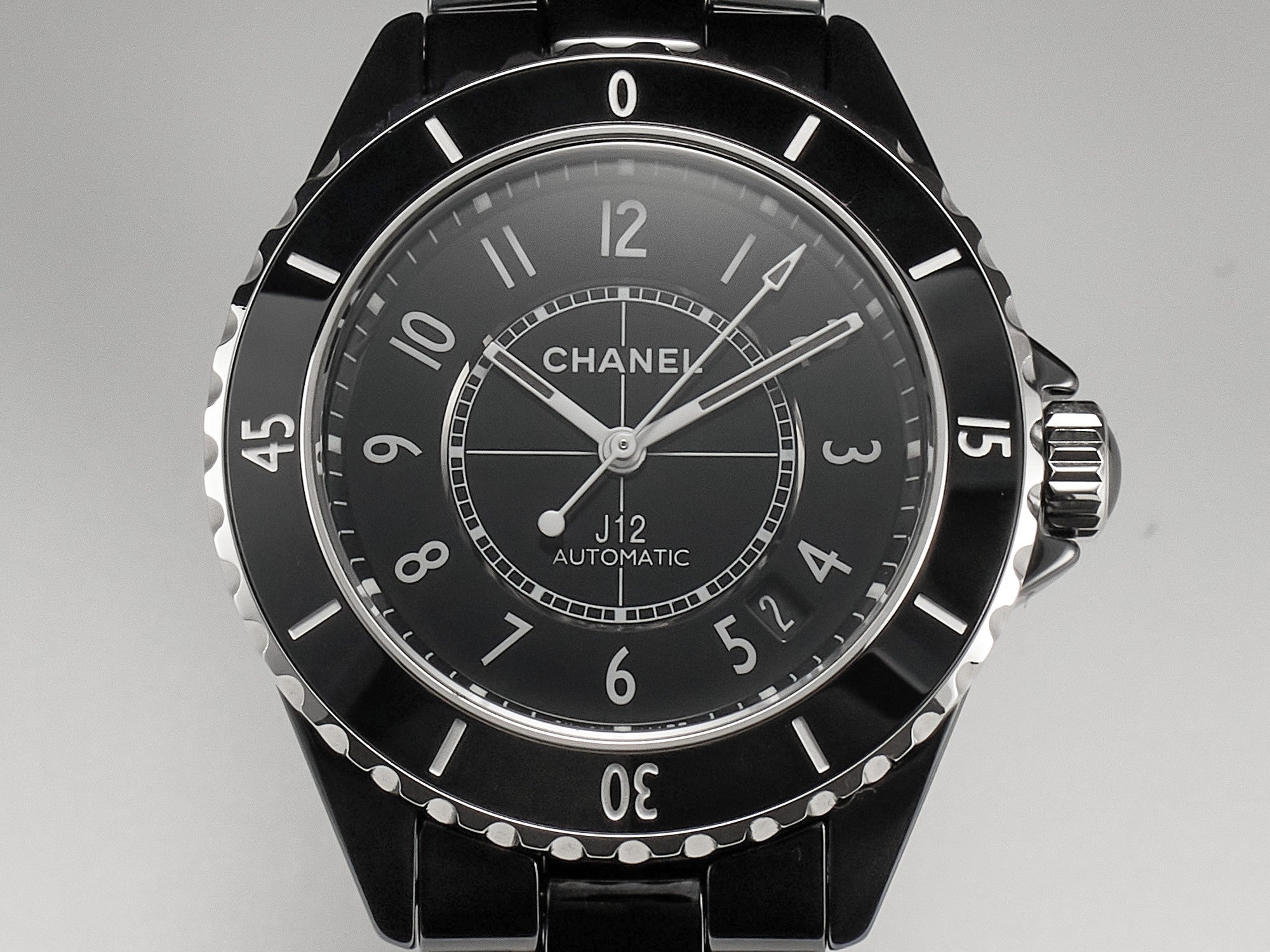 CHANEL J12 Date Automatic Black Ceramic White Numerals Black Dial Black Steel Hands