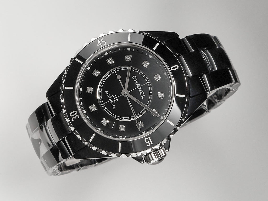 CHANEL J12 Date Automatic Black Ceramic Diamond Numerals Black Dial Black Steel Hands