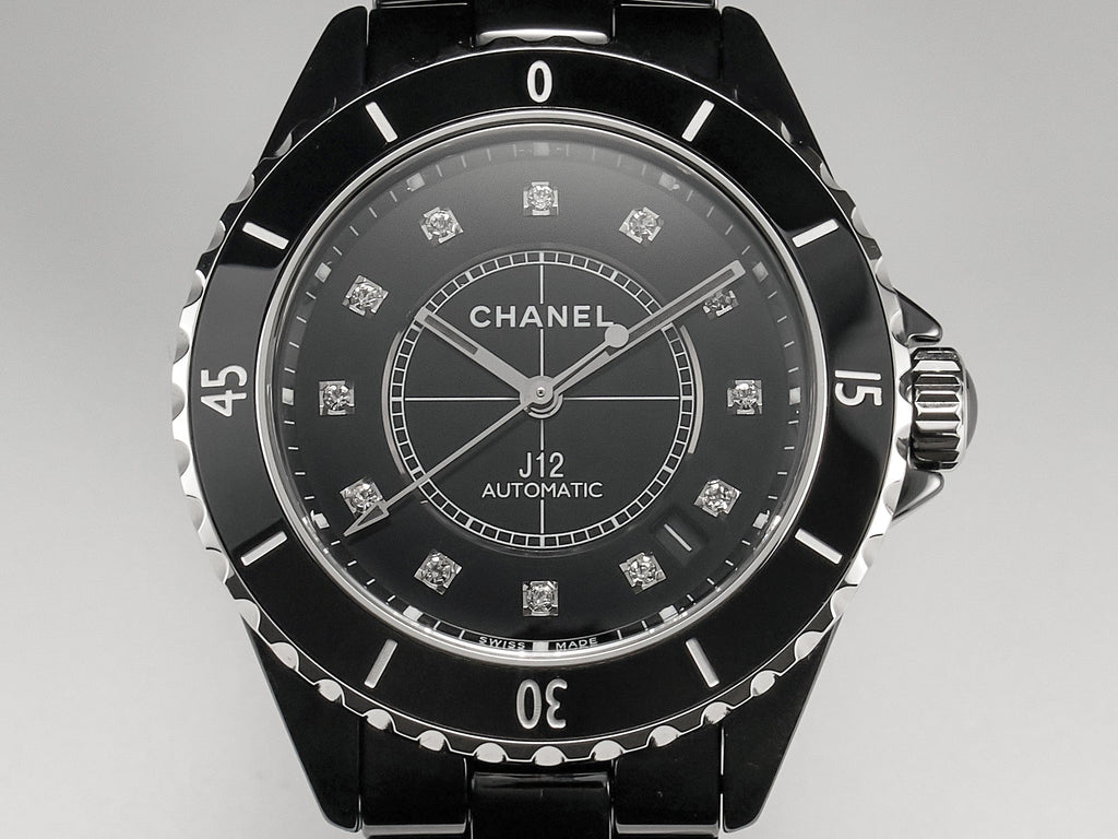 CHANEL J12 Date Automatic Black Ceramic Diamond Numerals Black Dial Black Steel Hands
