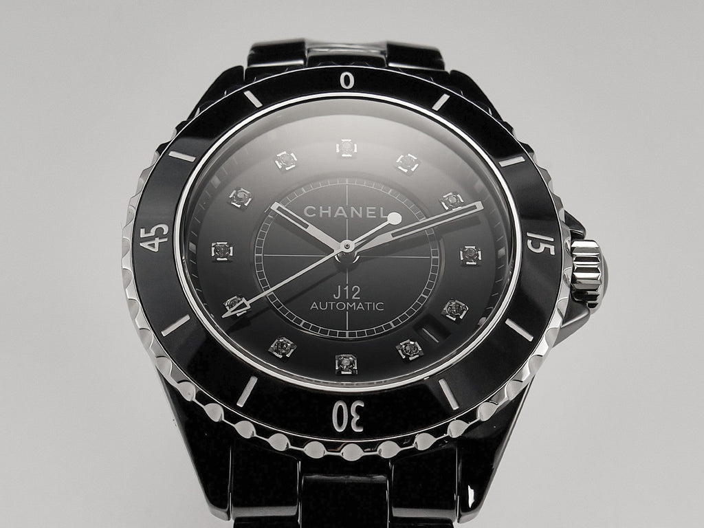 CHANEL J12 Date Automatic Black Ceramic Diamond Numerals Black Dial Black Steel Hands