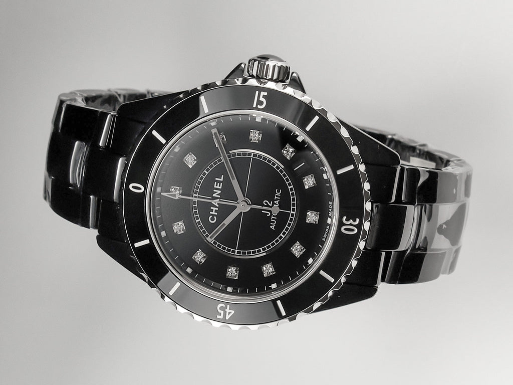 CHANEL J12 Date Automatic Black Ceramic Diamond Numerals Black Dial Black Steel Hands
