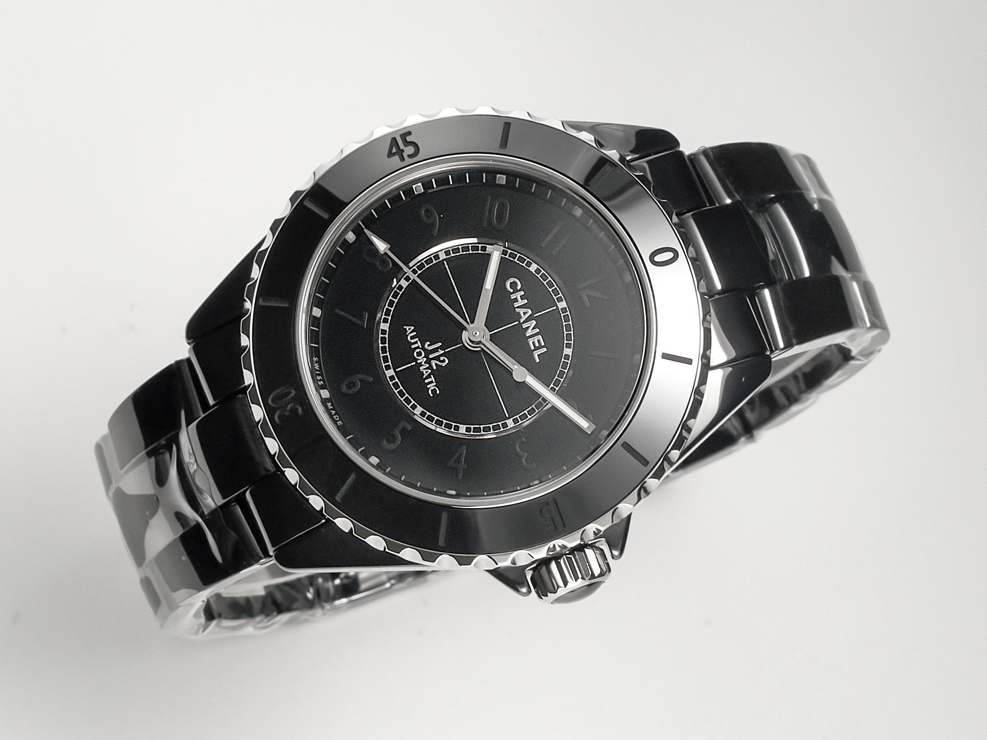CHANEL J12 Automatic Black Ceramic Black Numerals Black Dial White Steel Hands