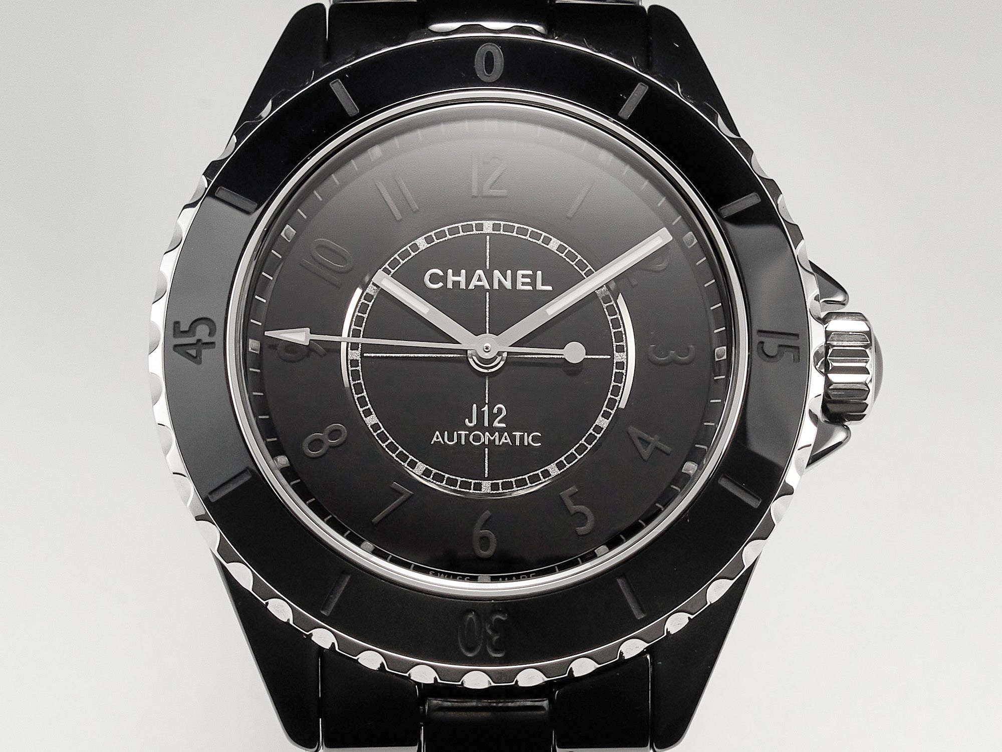 CHANEL J12 Automatic Black Ceramic Black Numerals Black Dial White Steel Hands