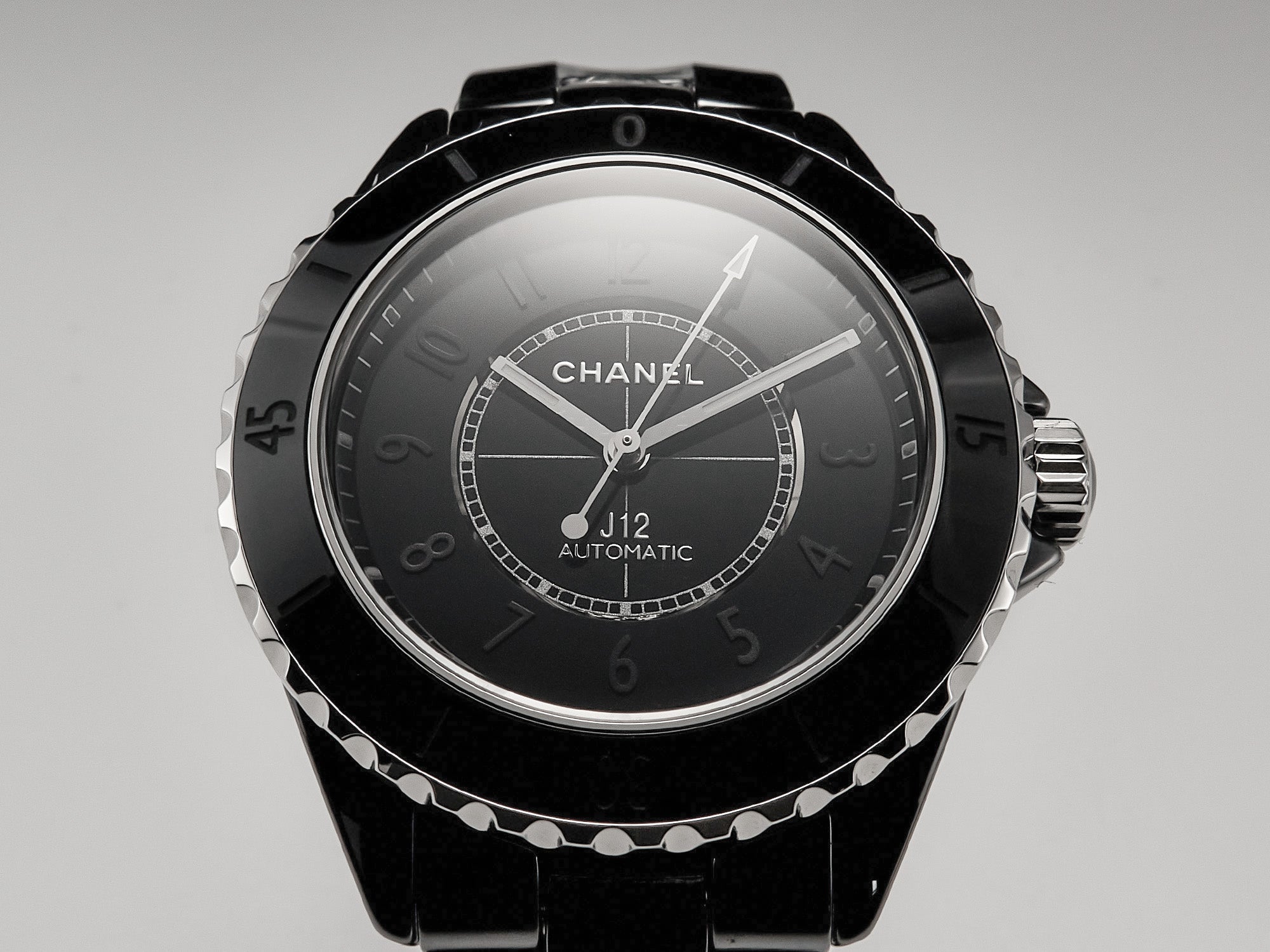 CHANEL J12 Automatic Black Ceramic Black Numerals Black Dial White Steel Hands