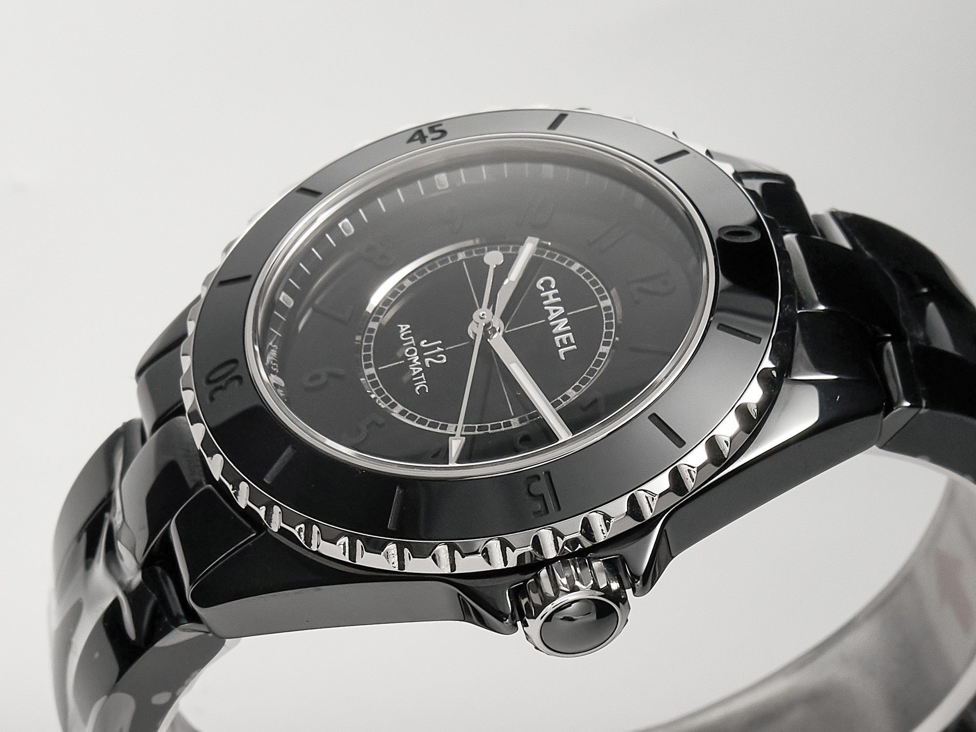 CHANEL J12 Automatic Black Ceramic Black Numerals Black Dial White Steel Hands