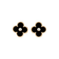 VCA CLOVER MEDIUM 1 MOTIFS ONYX DIAMOND EARRINGS
