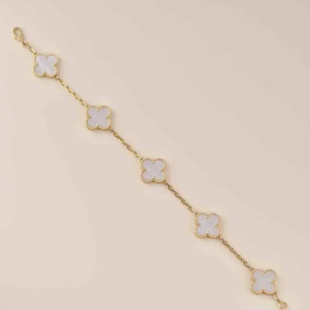 VCA CLOVER WHITE PEARL MOP 5 MOTIF BRACELET COLLECTION
