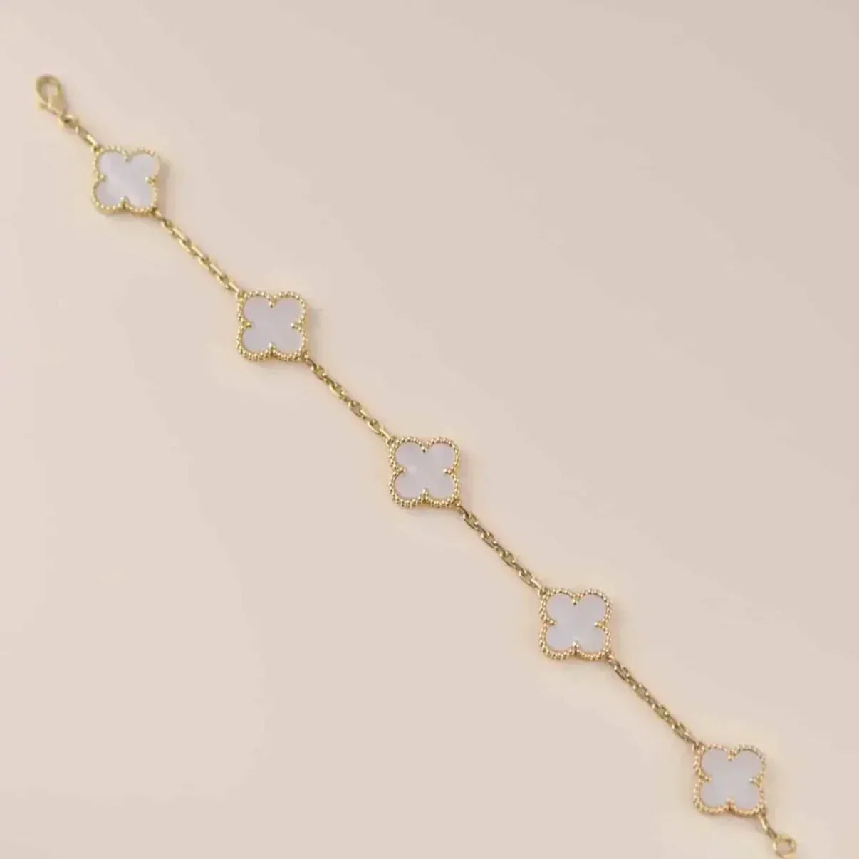 VCA CLOVER WHITE PEARL MOP 5 MOTIF BRACELET COLLECTION