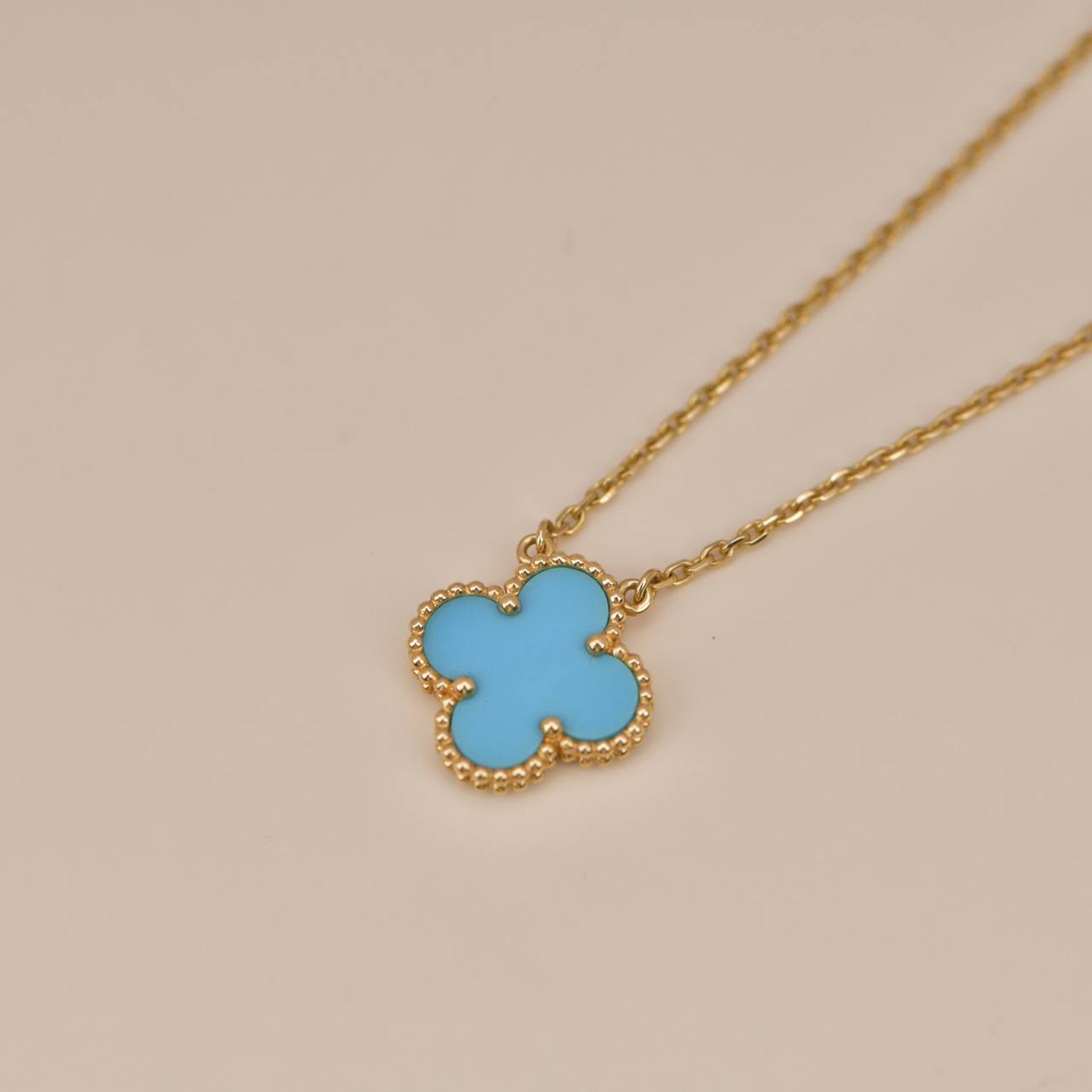 VCA CLOVER 15MM VINTAGE TURQUOISE NECKLACE