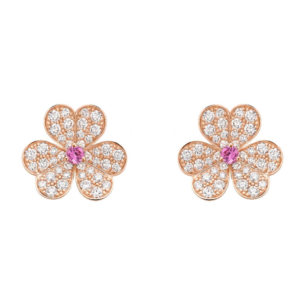 VCA FRIVOLE PINK GOLD FLOWER DIAMOND EARRINGS
