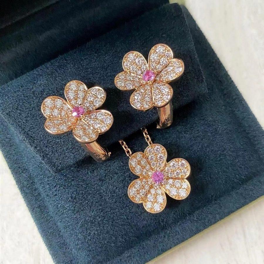 VCA FRIVOLE PINK GOLD FLOWER DIAMOND EARRINGS