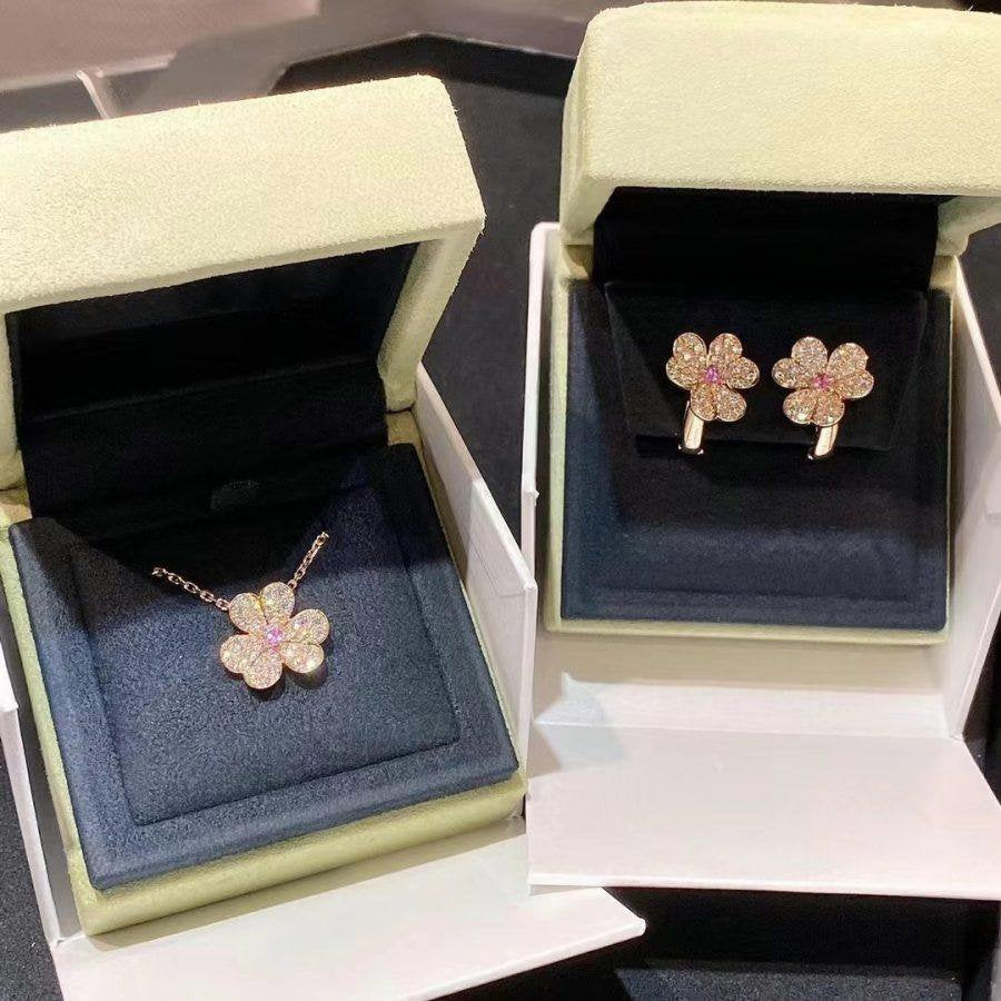 VCA FRIVOLE PINK GOLD FLOWER DIAMOND EARRINGS