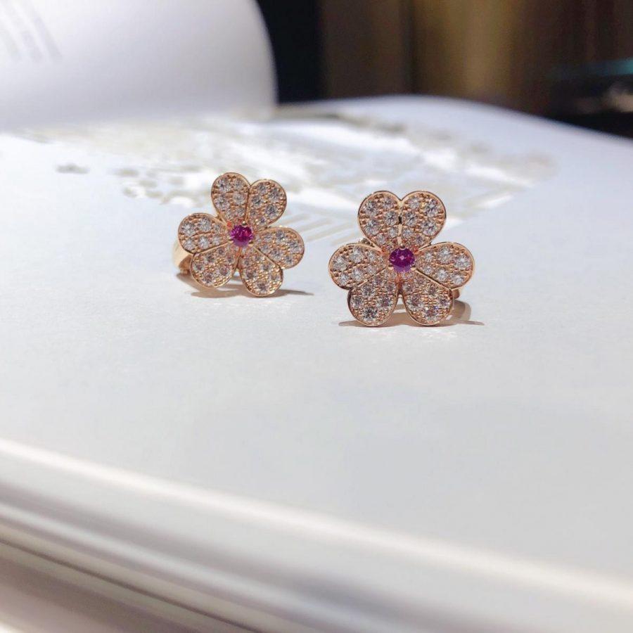 VCA FRIVOLE PINK GOLD FLOWER DIAMOND EARRINGS