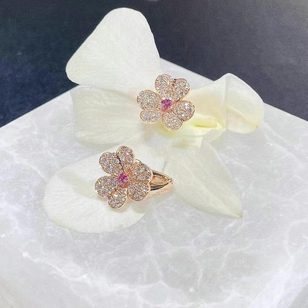 VCA FRIVOLE PINK GOLD FLOWER DIAMOND EARRINGS