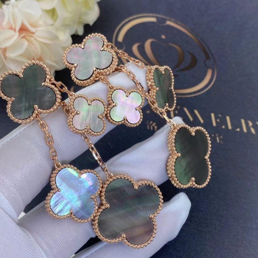 VCA CLOVER EARRINGS DARK MOP 4 MOTIFS ROSE GOLD