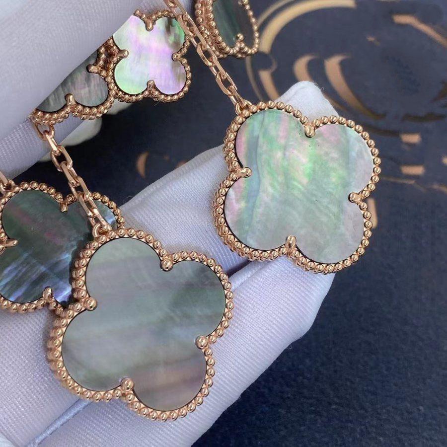 VCA CLOVER EARRINGS DARK MOP 4 MOTIFS ROSE GOLD