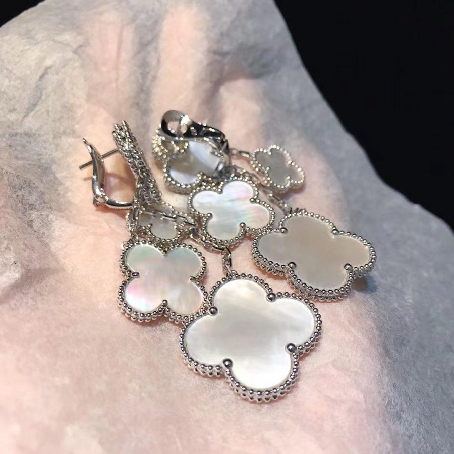 VCA CLOVER EARRINGS WHITE MOP 4 MOTIFS SILVER