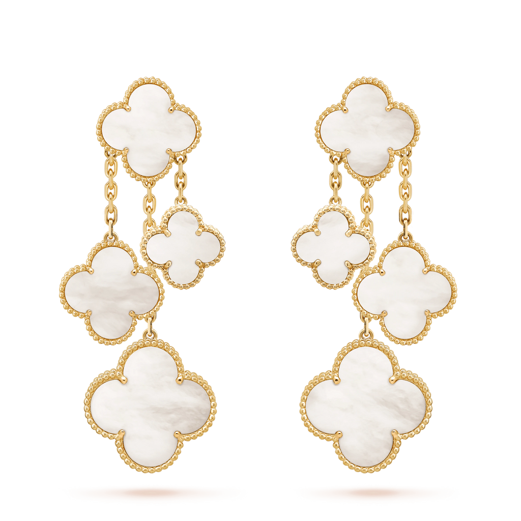 VCA CLOVER EARRINGS WHITE MOP 4 MOTIFS GOLD