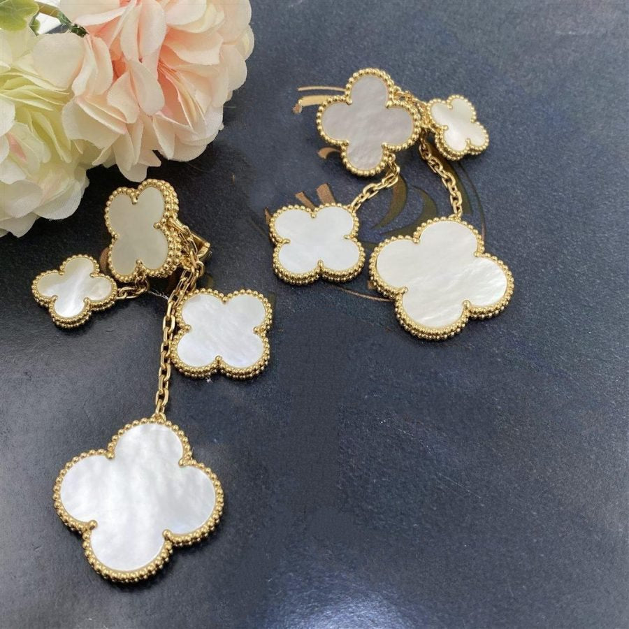 VCA CLOVER EARRINGS WHITE MOP 4 MOTIFS GOLD