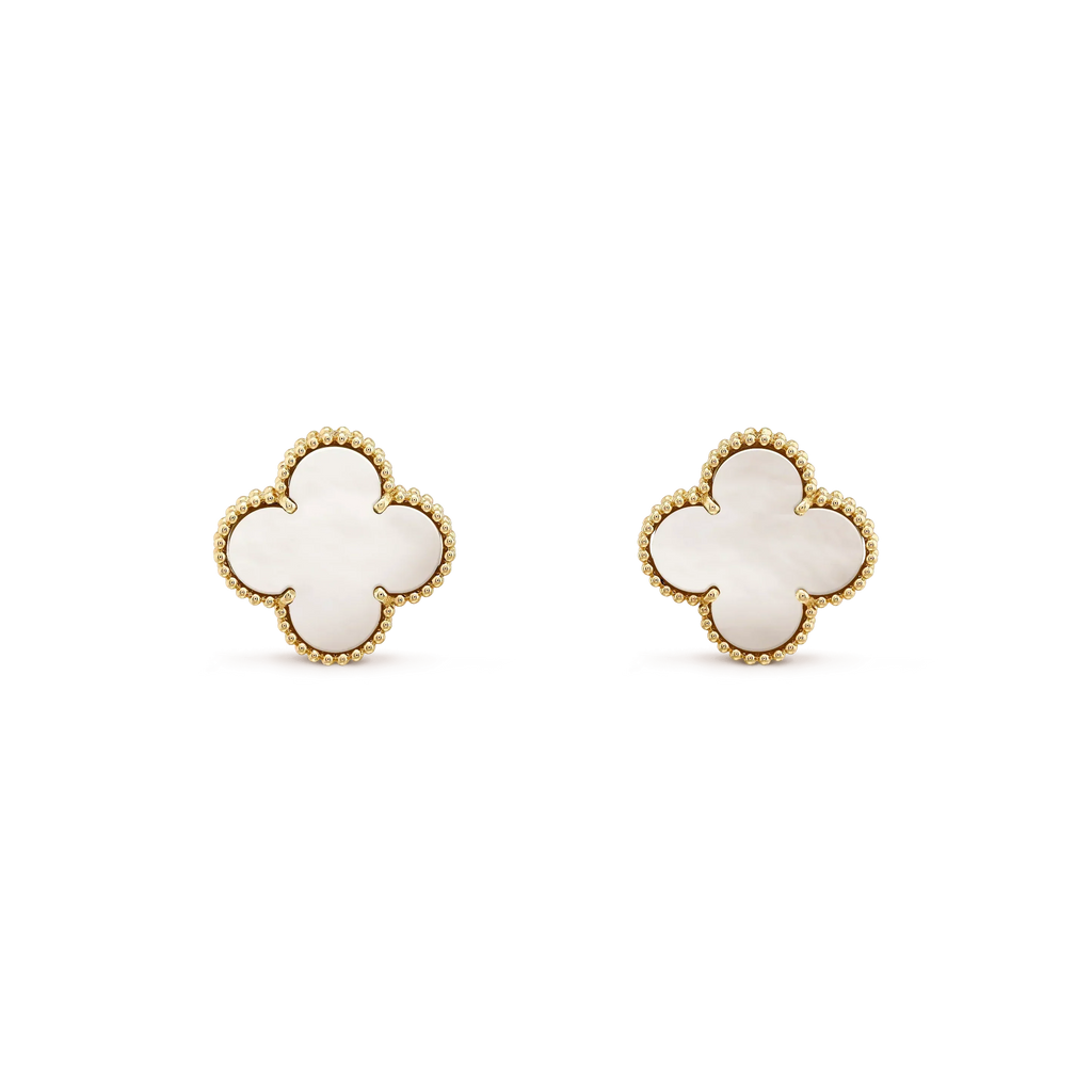 VCA CLOVER MEDIUM 1 MOTIFS WHITE MOP STUD EARRINGS