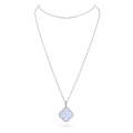 VCA CLOVER SILVER CHALCEDONY BIG CLOVER NECKLACE