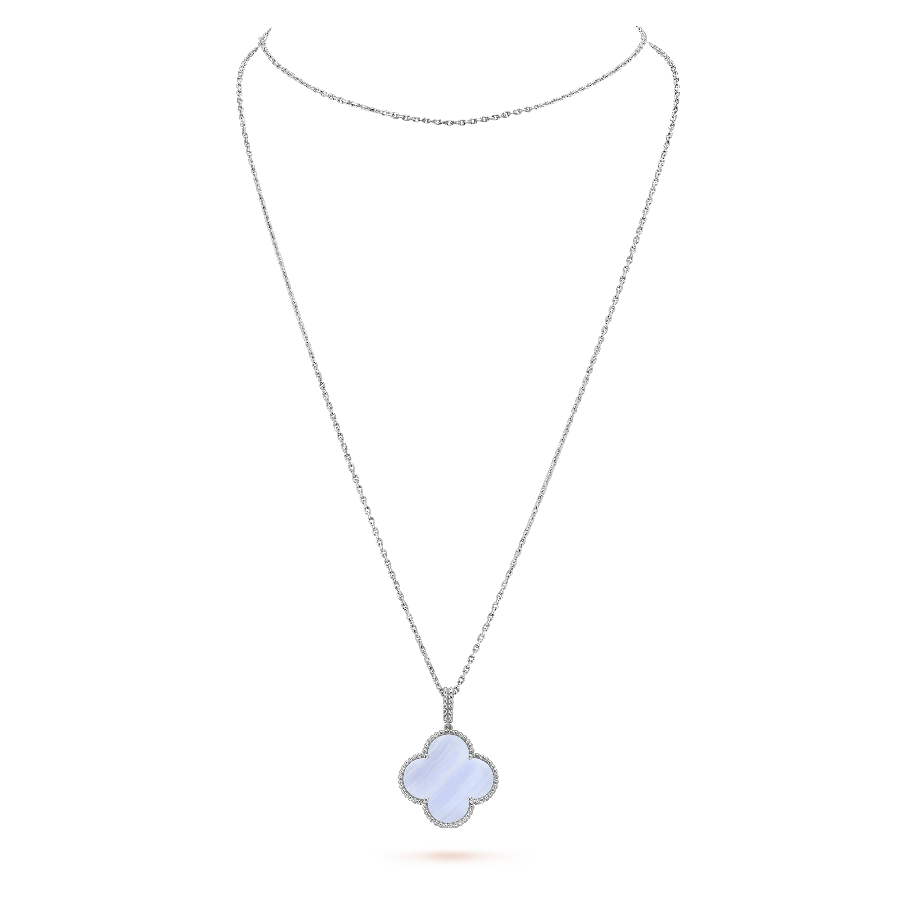 VCA CLOVER SILVER CHALCEDONY BIG CLOVER NECKLACE