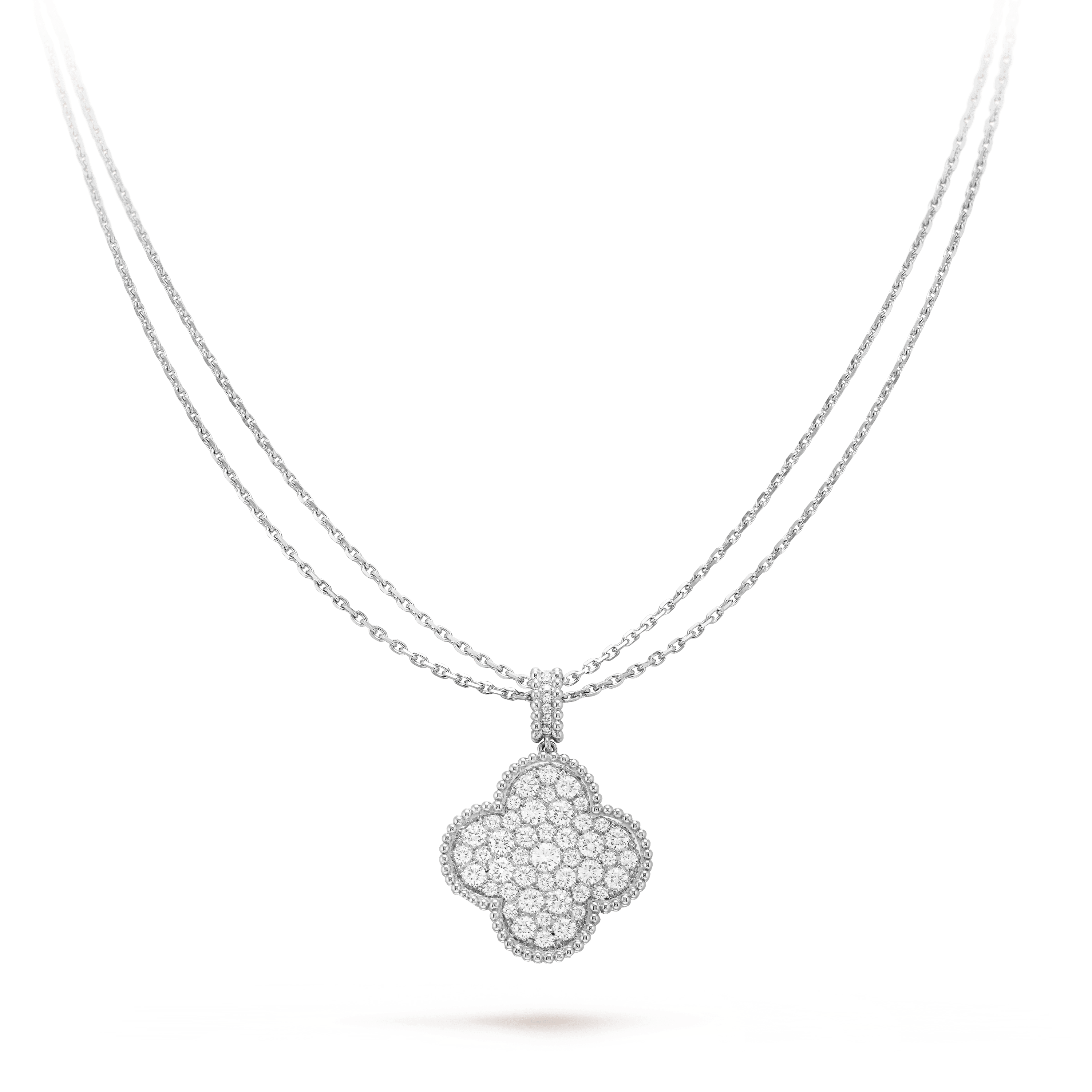 VCA CLOVER 25MM SILVER FULL DIAMOND BIG CLOVER NECKLACE