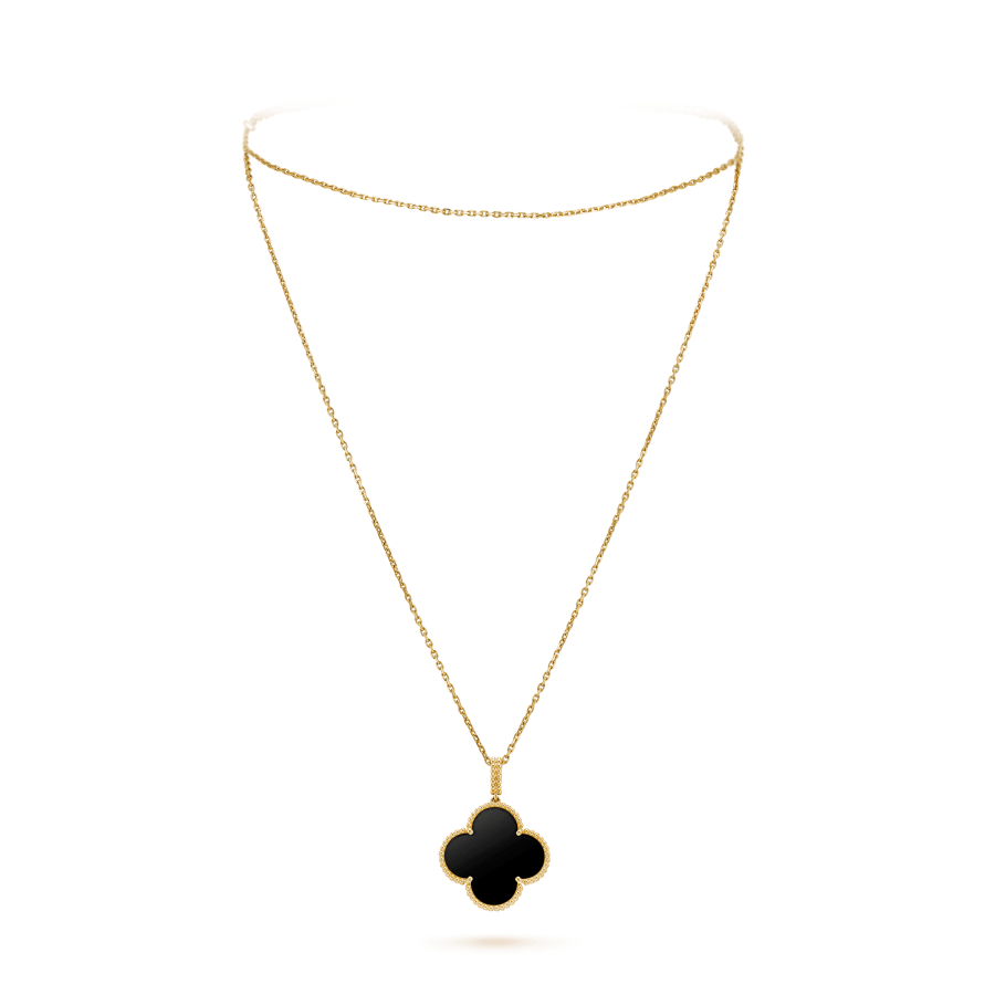 VCA CLOVER 25MM GOLD ONYX BIG CLOVER NECKLACE