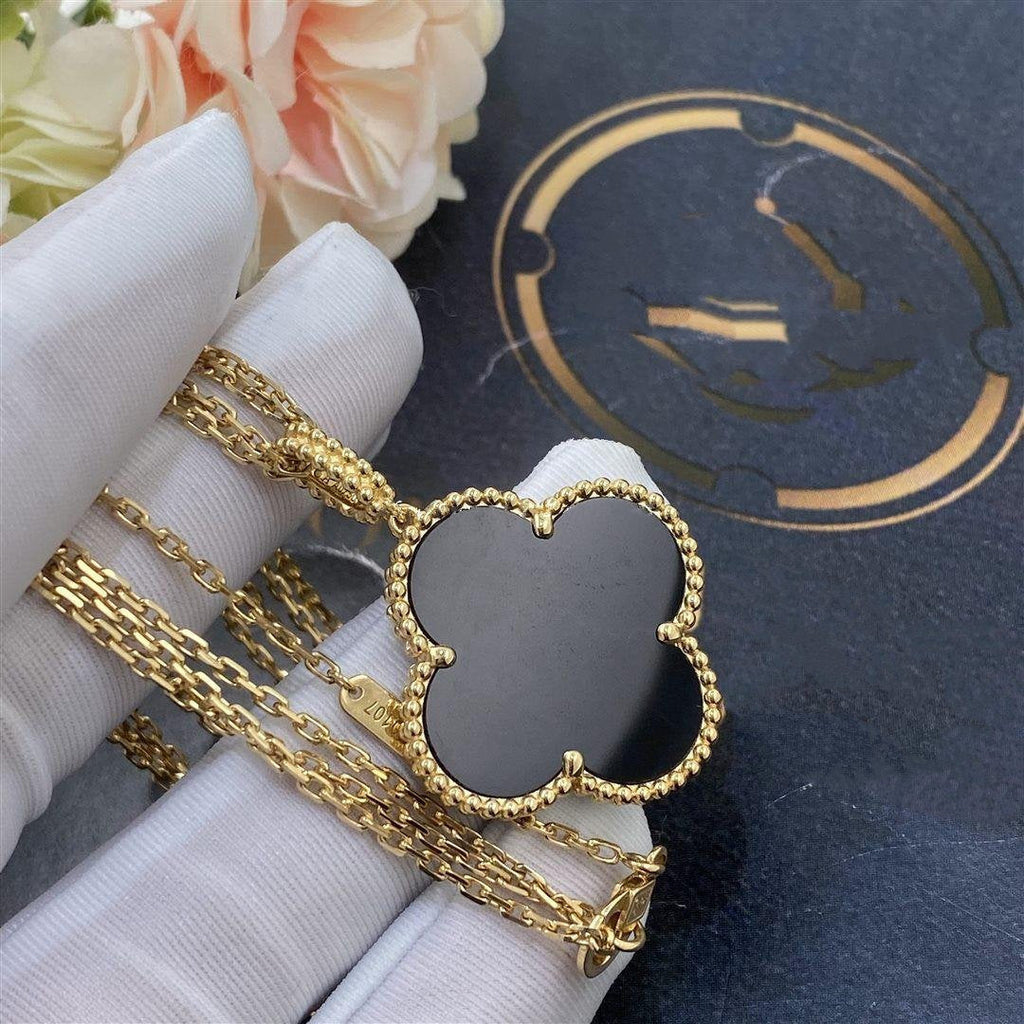 VCA CLOVER 25MM GOLD ONYX BIG CLOVER NECKLACE