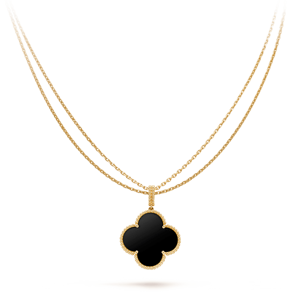 VCA CLOVER 25MM GOLD ONYX BIG CLOVER NECKLACE