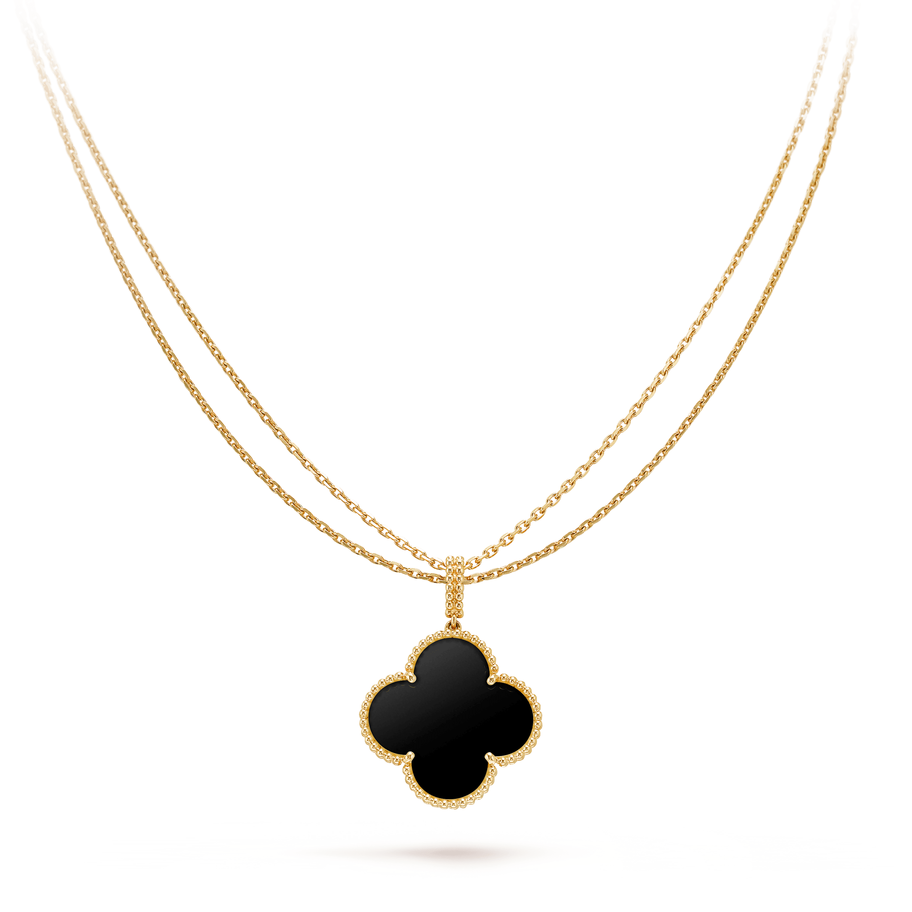 VCA CLOVER 25MM GOLD ONYX BIG CLOVER NECKLACE