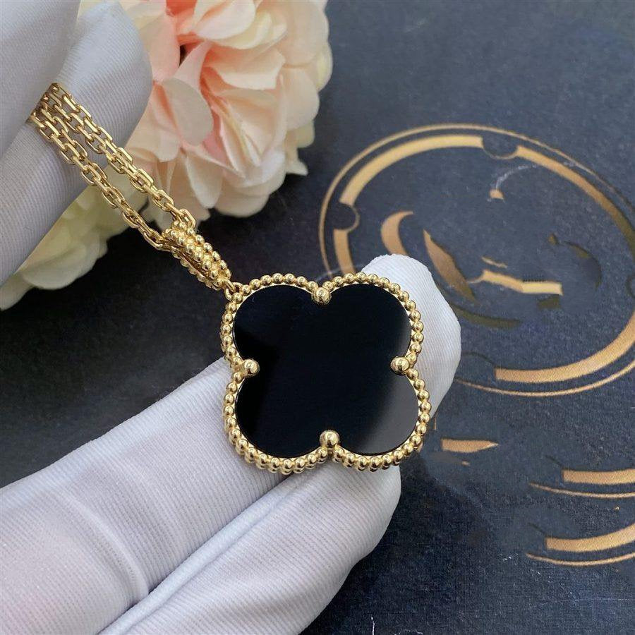 VCA CLOVER 25MM GOLD ONYX BIG CLOVER NECKLACE